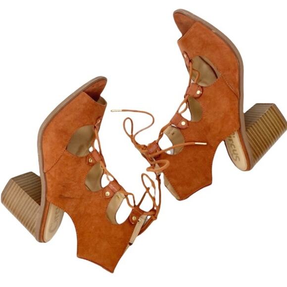 Circus by Sam Edelman Cognac Brown Kiera Strappy Lace Up Heels Sz 8.5 - Picture 1 of 8